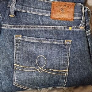 Lucky Brand Capri Blue Straight-Leg Jeans with Yellow Stitching